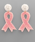  Beaded Pink Ribbon Earrings