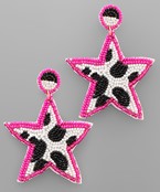  Beaded Cowprint Star Earrings