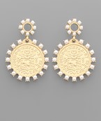  Pearl Trimmed Coin Earrings