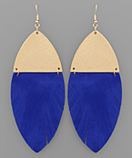  Metal & Genuine Leather Feather Earrings