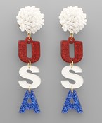  USA Letter Pompom Earrings