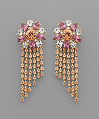  Flower & Crystal Tassel Earrings