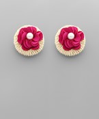  Flower & Rattan Circle Earrings