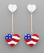  USA Flag Heart Drop Earrings