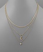  CZ 4 Layer Star & Moon Necklace 
