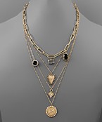  Glass Bead & Multi Pendant Necklace