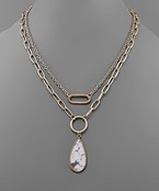  Teardrop Stone & Chain Necklace