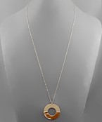  Cowhide Print & Metal Circle Necklace