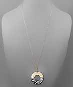  Cowhide Print & Metal Circle Necklace