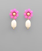  Pearl Dangle Flower Earrings
