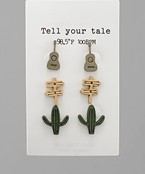  Wood Cactus Earrings Set