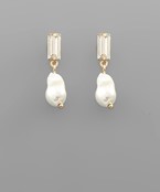  Pearl & Baguette Stone Earrings
