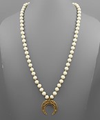  Filigree Horn & Wood Ball Necklace