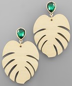  Wooden Leaf & Glass Earrings