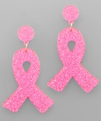  Glitter Pink Ribbon Earrings