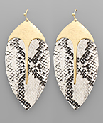  Snake Skin & Metal Marquise Earrings