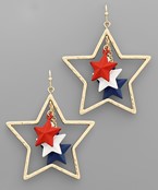  USA 3 Star Dangle Earrings