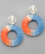  Raffia Wrapped Circle & Leaf Earrings