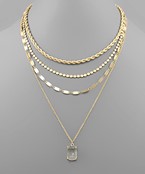  4 Row Chain Glass Square Necklace