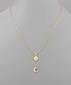  2 Layer Crescent & Disk Necklace
