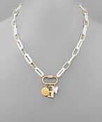  Charm Dangle Oval Chain Necklace
