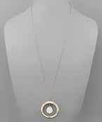  Teardrop Stone & Circle Pendant Necklace