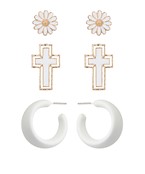  Cross & Flower Earrings Set