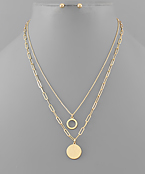  Cirle & Disk Charm Chain Link Layer Necklace
