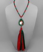  Teardrop Santa Ribbon Tassel Necklace