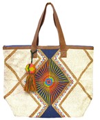  Sunburst & Rhombus Embroidery Tote Bag