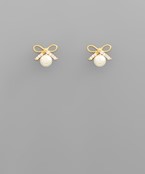  CZ Ribbon & Pearl Studs