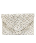  Floral Beaded Scallop Flap Clutch