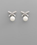  CZ Ribbon & Pearl Studs