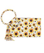  Sunflower Print Ring Handle Clutch