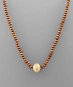  Wood & Metal Ball Accent Necklace