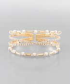  Pearl & Crystal 4 Row Cuff