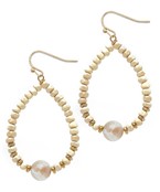  Wood Beads & Stone Teardrop Earrings