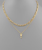  Heart Key Pendant Necklace Set