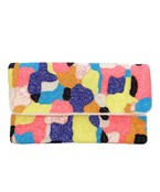  Geometric Patch Pattern Beaded Clutch