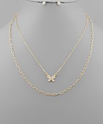  2 Layer Butterfly Paved Necklace
