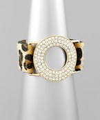  3 Row Crystal Circle & Leather Bracelet