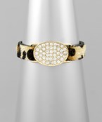 Crystal Oval & Animal Print Leather Bracelet