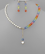  Pearl & Acrylic Ball Necklace Set