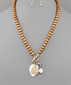  Wood Ball & Leaf MOP Necklace