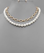  Pearl & Chain Layered Necklace