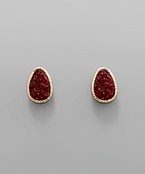  T-Drop Druzy Stone w/Metal Trim,Post Earring.
