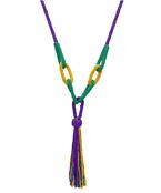  Beaded Mardi Gras Link & Tassel Necklace