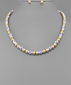  Flower & Metal Ball Necklace