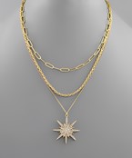  3 Layer Crystal Starburst Pendant Necklace