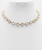  Pave Round Stone Link Necklace